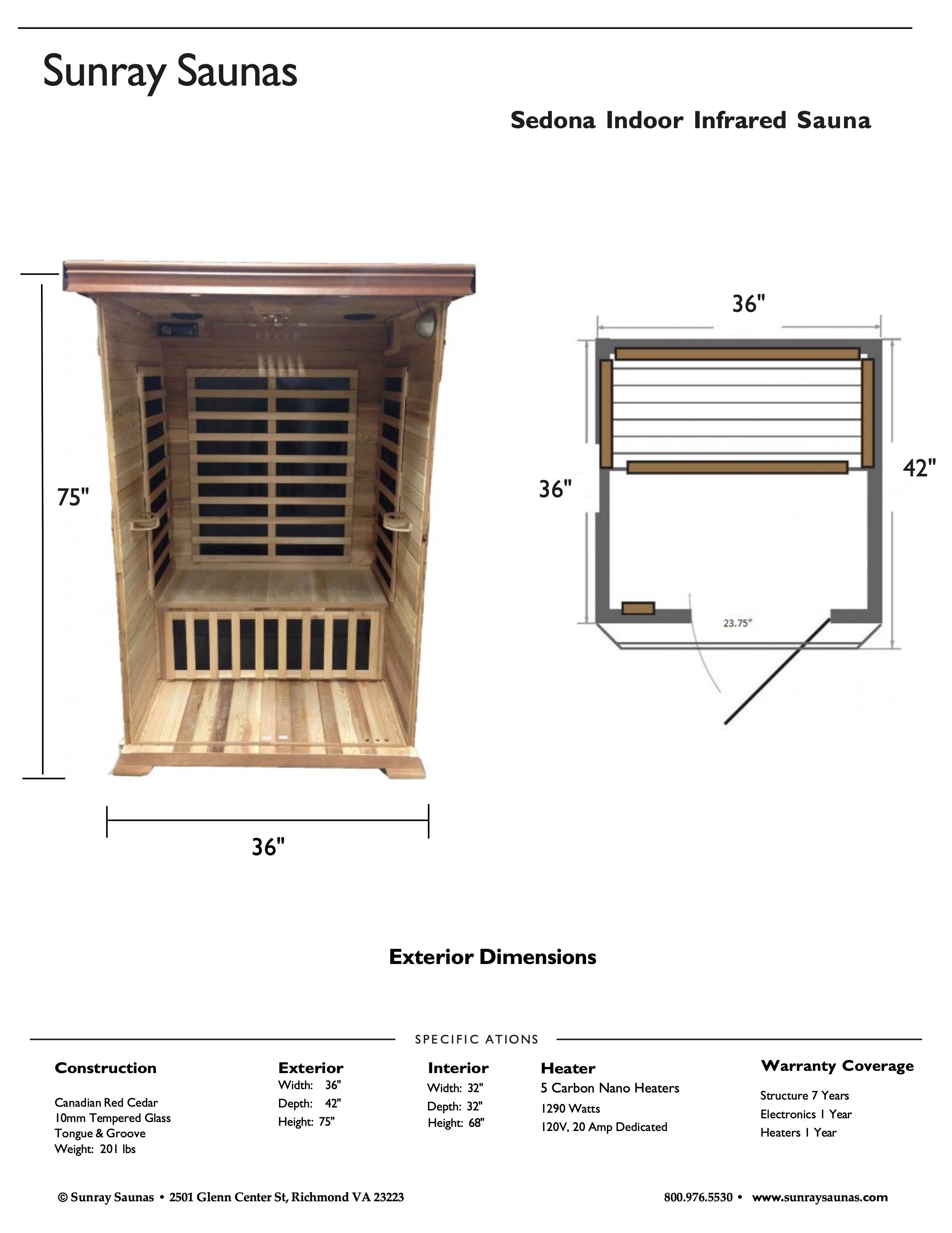 SunRay Saunas brand, Sedona Indoor infrared Sauna