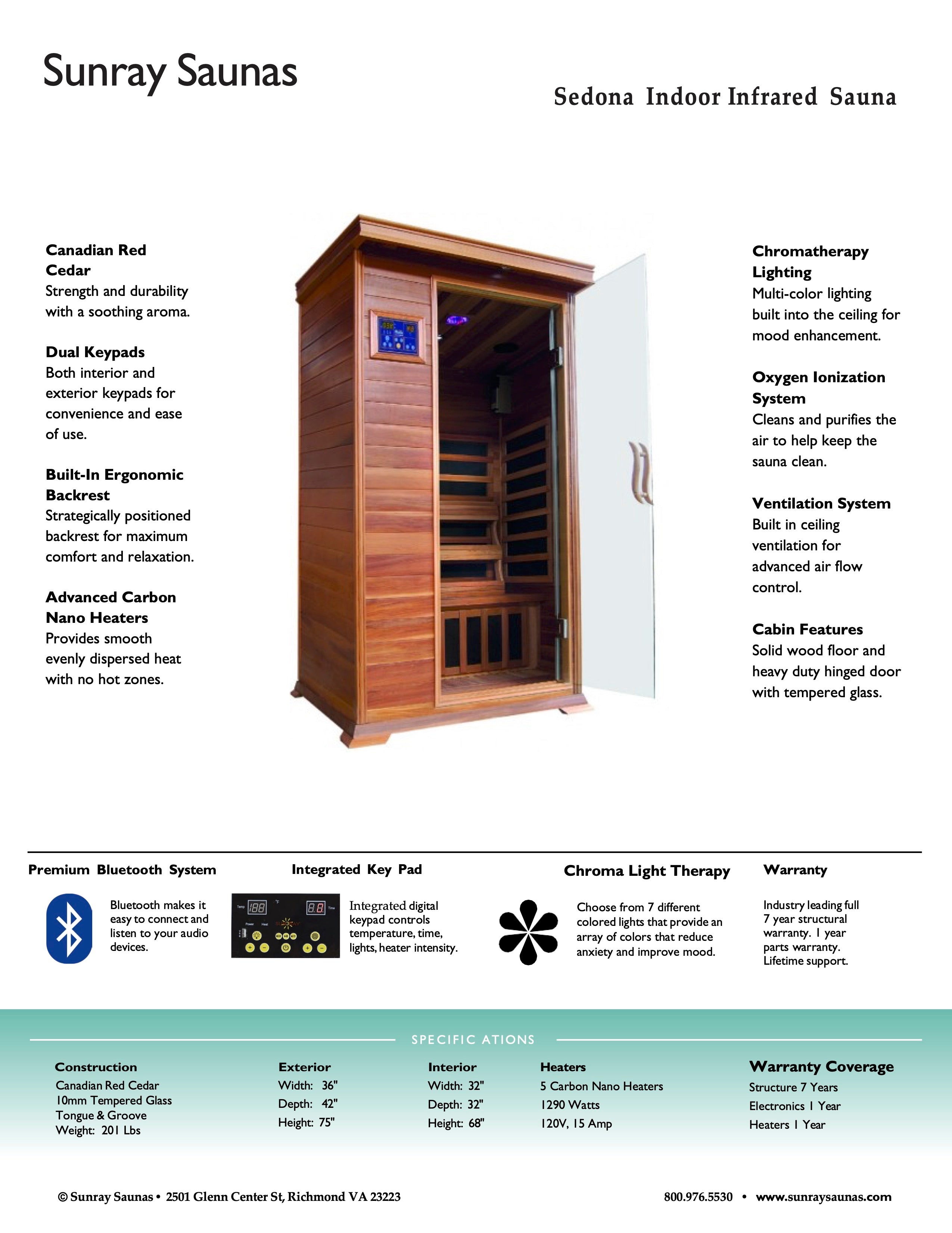 SunRay Saunas brand, Sedona Indoor infrared Sauna