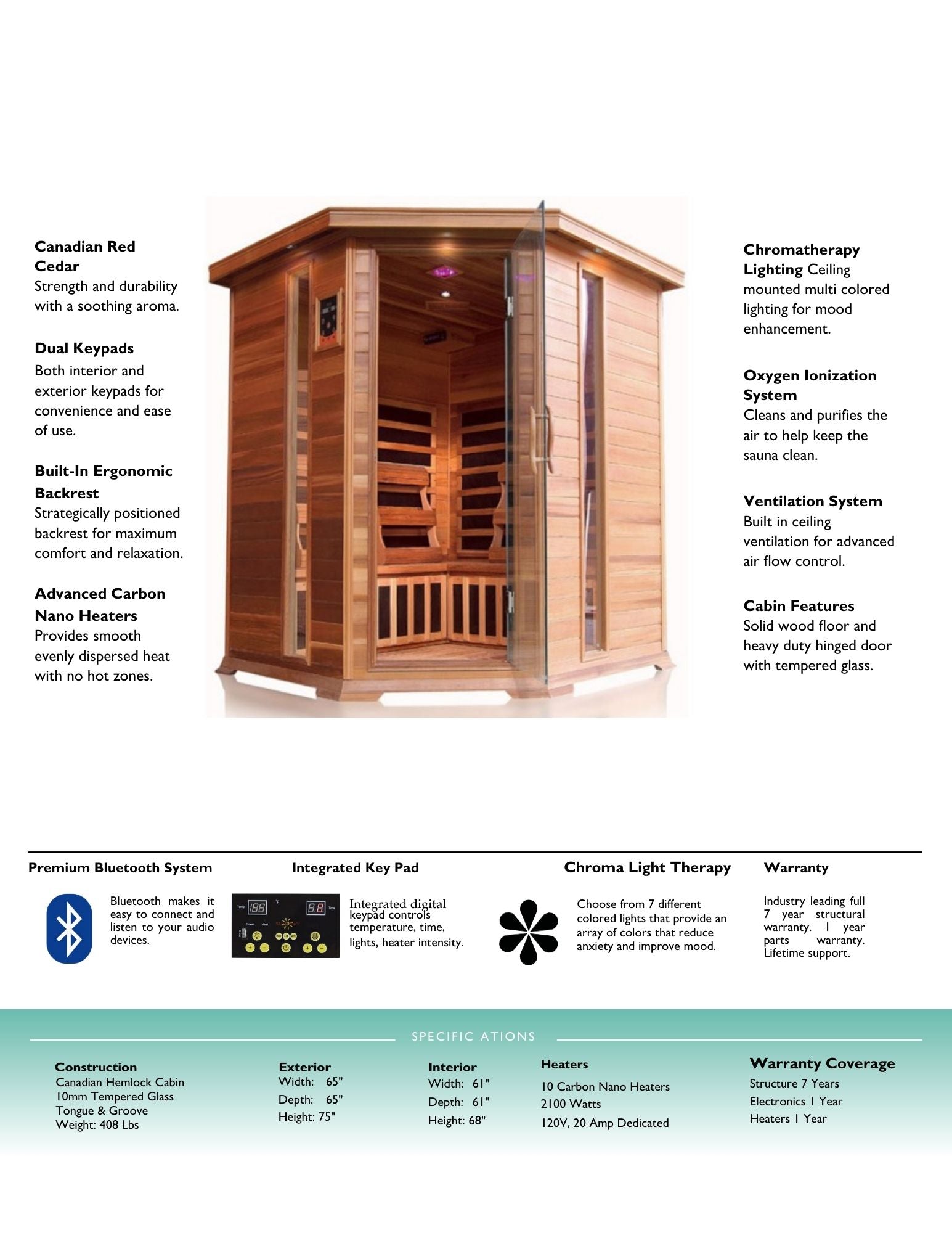 SunRay Sauna brand, Bristol Bay 4-Person Indoor Infrared Corner Cedar Sauna