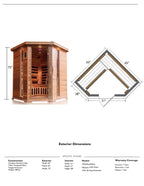 SunRay Sauna brand, Bristol Bay 4-Person Indoor Infrared Corner Cedar Sauna