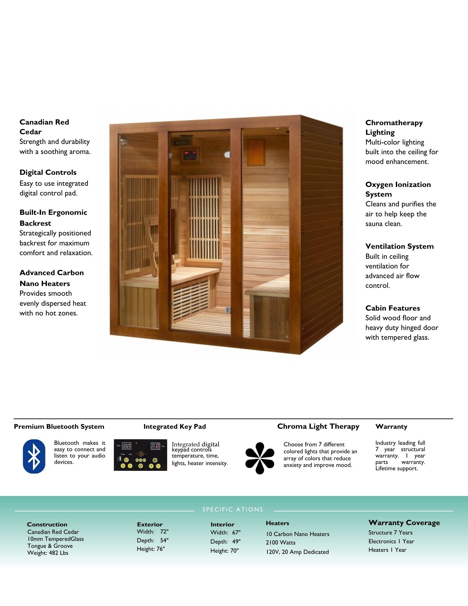 SunRay Sauna brand, Roslyn 4-Person, Bluetooth Compatible FAR Infrared Sauna in Canadian Red Cedar