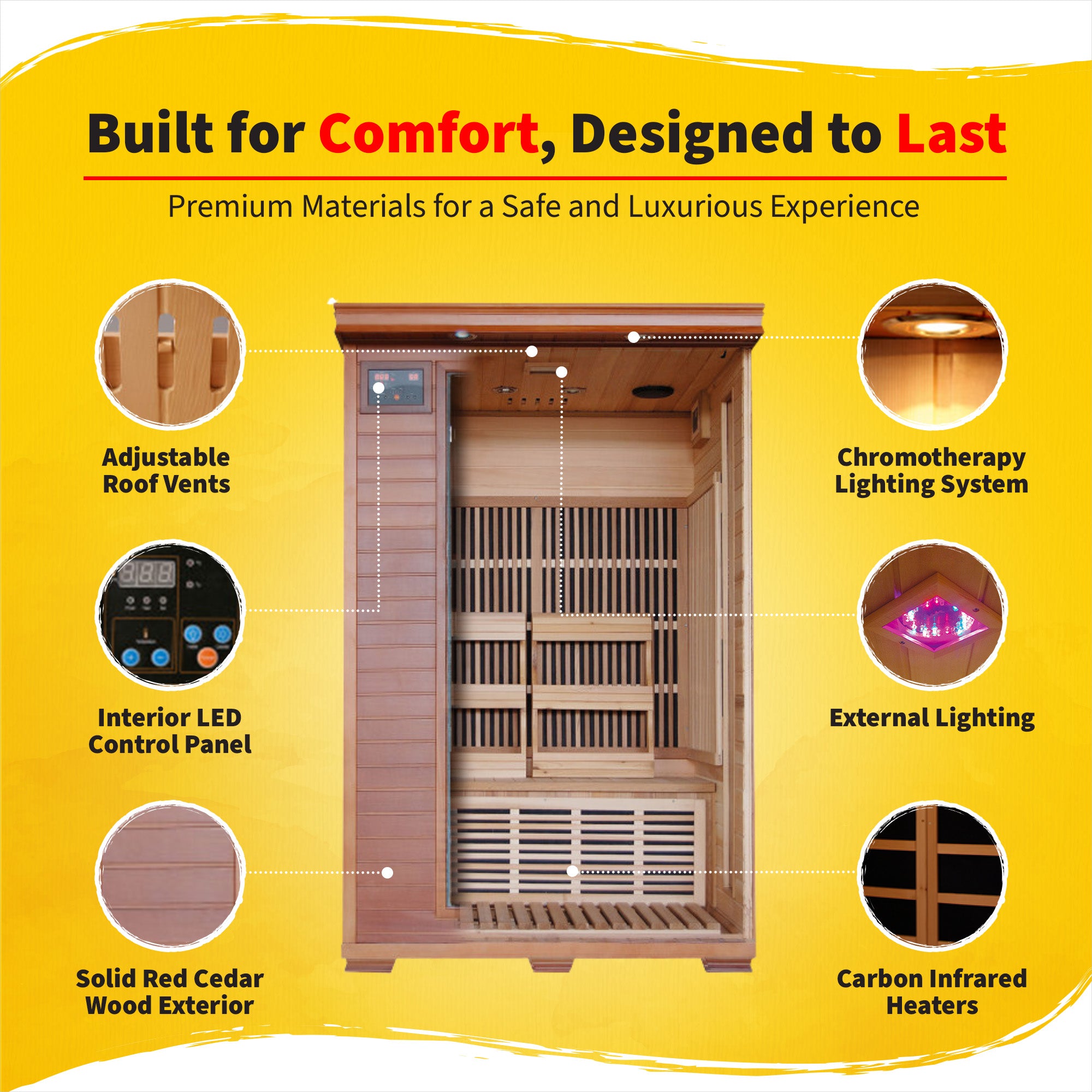 HeatWave Brand, Yukon 2-Person Cedar Infrared Sauna with 6 Carbon Heaters