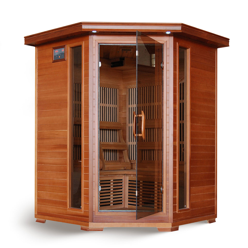 HeatWave Brand, Hudson Bay 3-Person Cedar Corner Infrared Sauna with 7 Carbon Heaters
