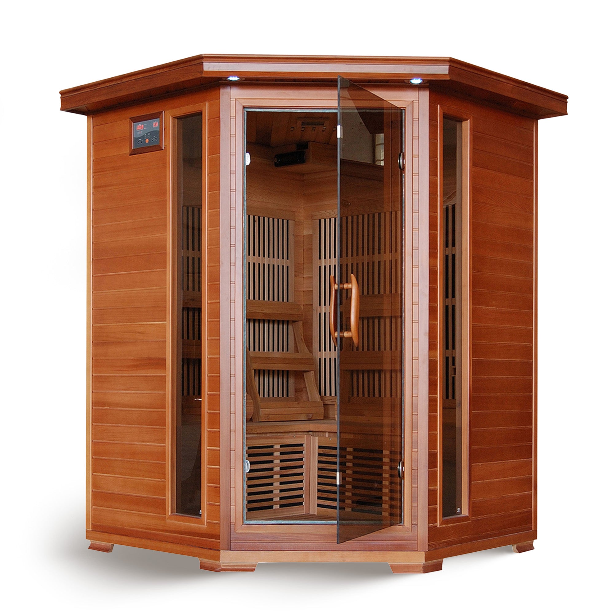HeatWave Brand, Hudson Bay 3-Person Cedar Corner Infrared Sauna with 7 Carbon Heaters