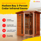 HeatWave Brand, Hudson Bay 3-Person Cedar Corner Infrared Sauna with 7 Carbon Heaters