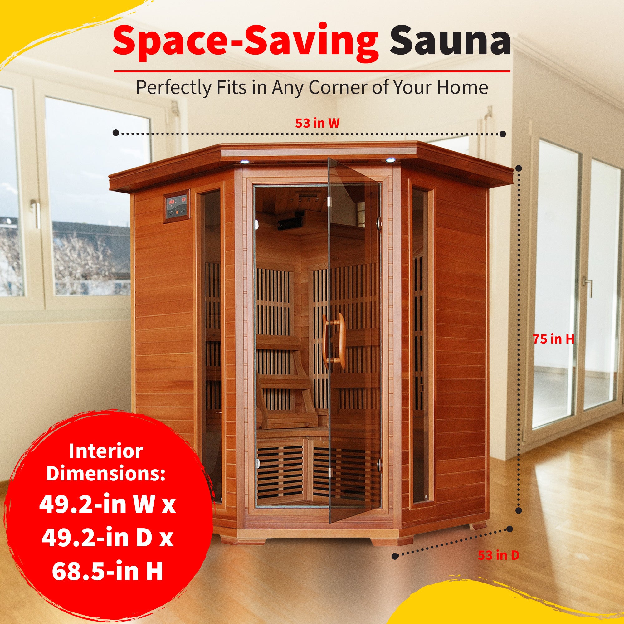 HeatWave Brand, Hudson Bay 3-Person Cedar Corner Infrared Sauna with 7 Carbon Heaters