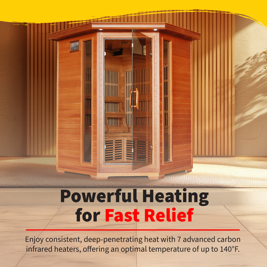 HeatWave Brand, Hudson Bay 3-Person Cedar Corner Infrared Sauna with 7 Carbon Heaters