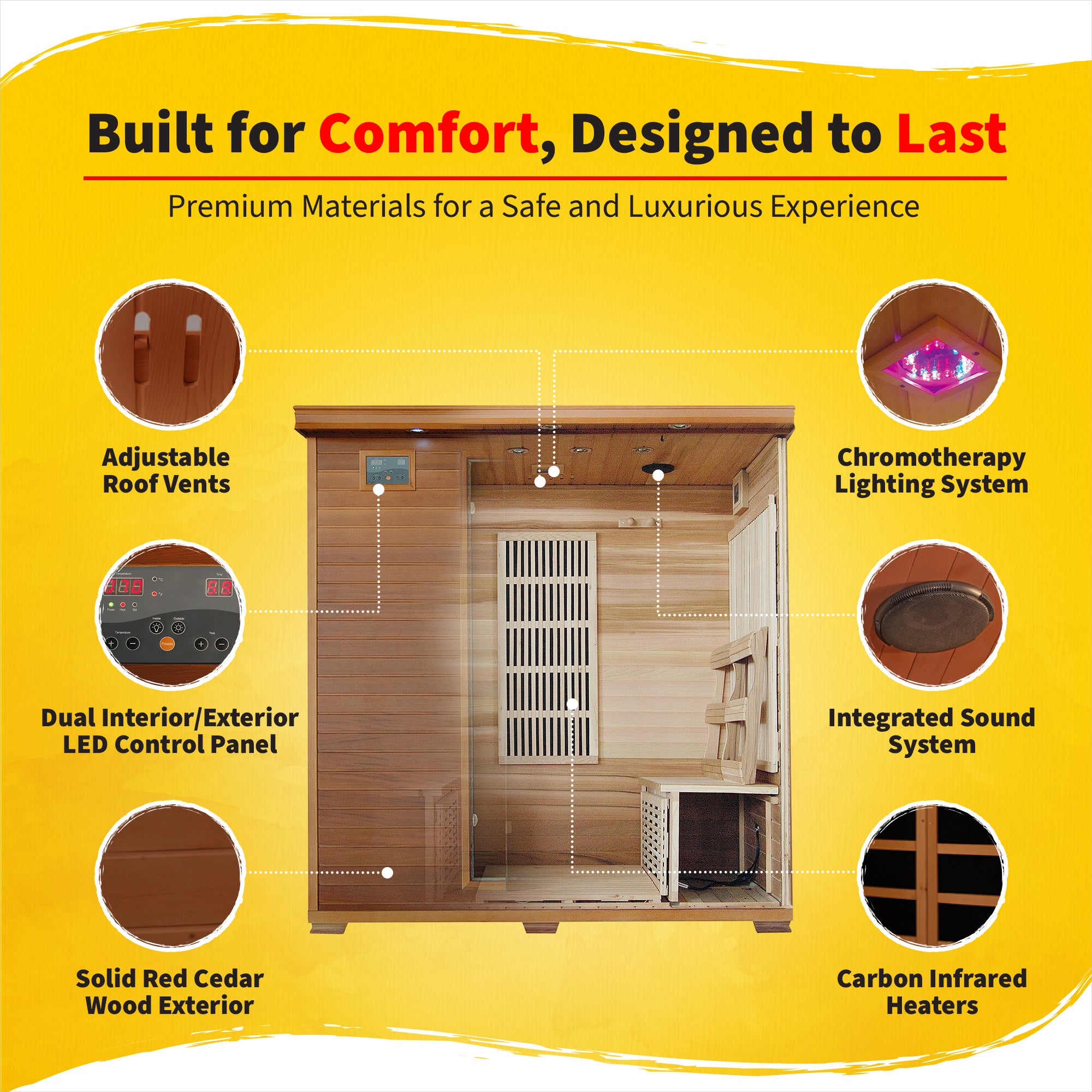 HeatWave Brand, Klondike 4-Person Cedar Infrared Sauna with 9 Heaters