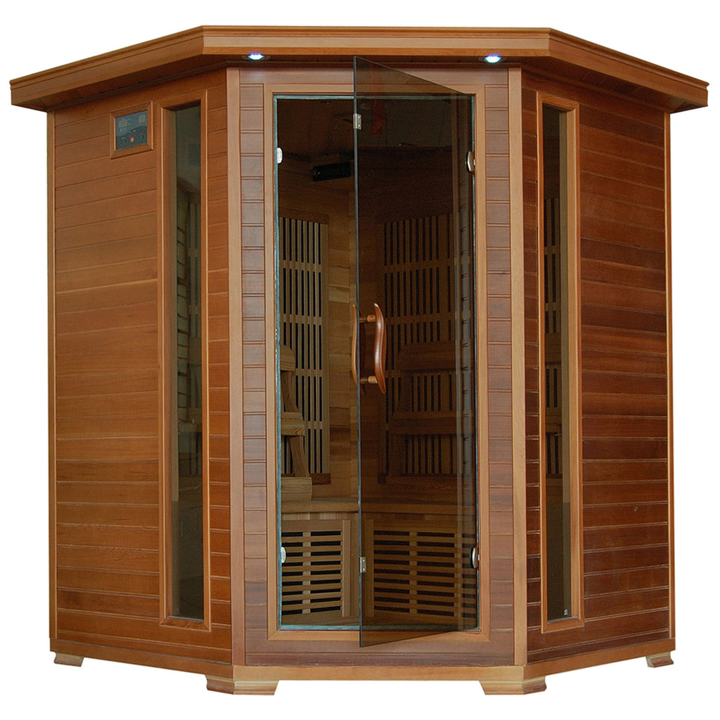 HeatWave Brand, Whistler 4-Person Cedar Corner Infrared Sauna with 10 Carbon Heaters