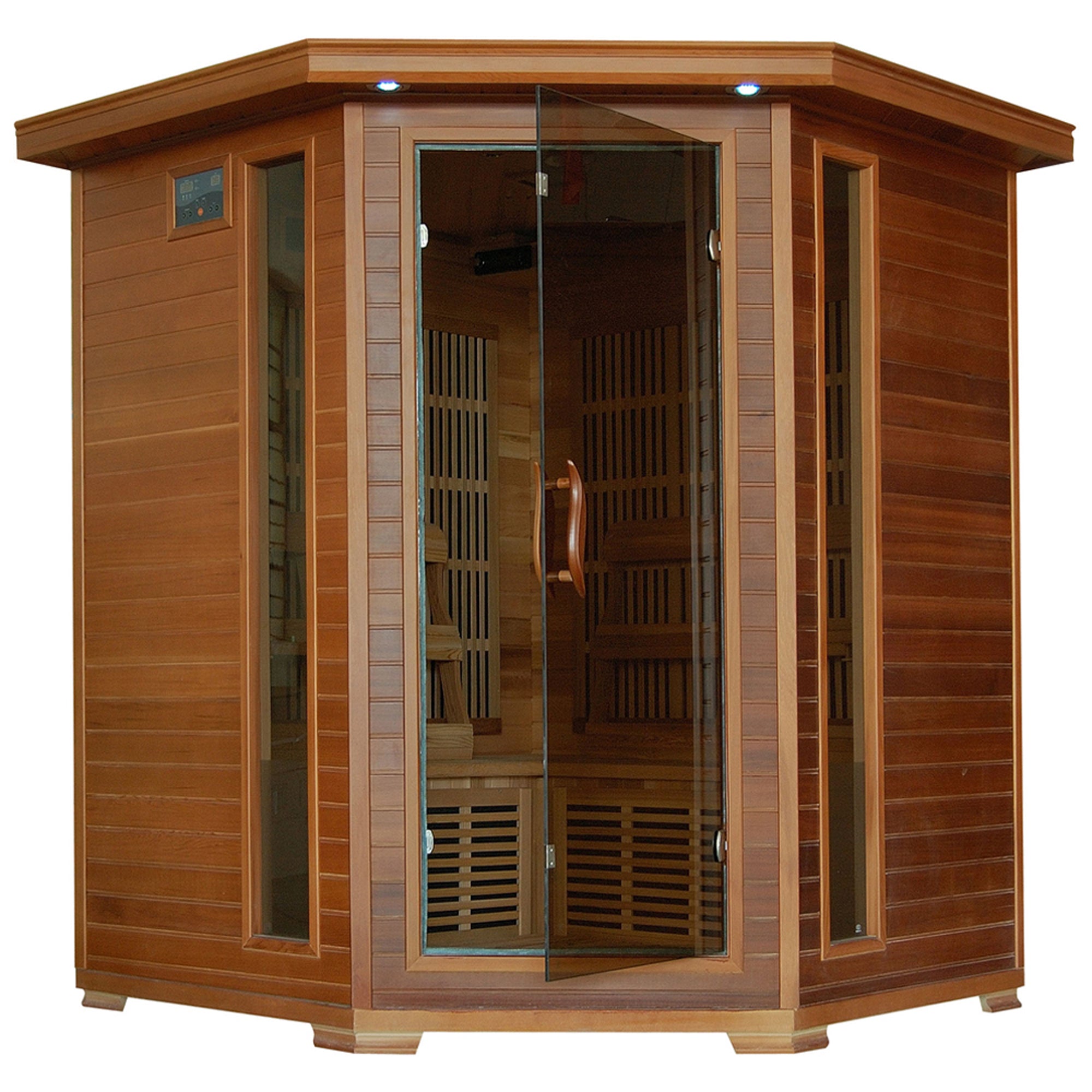 HeatWave Brand, Whistler 4-Person Cedar Corner Infrared Sauna with 10 Carbon Heaters
