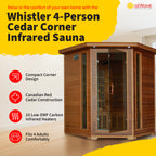 HeatWave Brand, Whistler 4-Person Cedar Corner Infrared Sauna with 10 Carbon Heaters