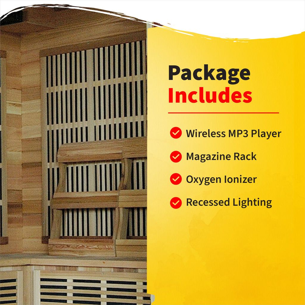 HeatWave Brand, Whistler 4-Person Cedar Corner Infrared Sauna with 10 Carbon Heaters