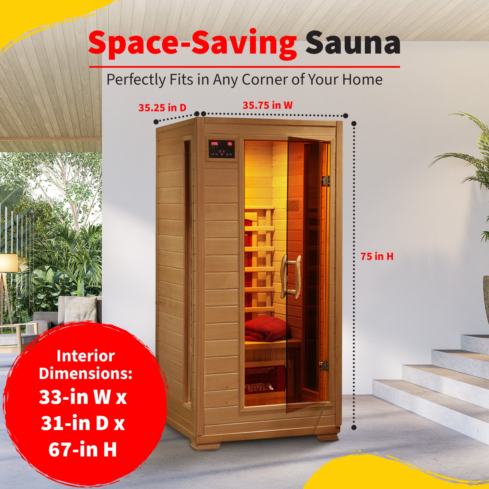 HeatWave Brand, Buena Vista 1-2 Person Hemlock Infrared Sauna with 3 Ceramic Heaters