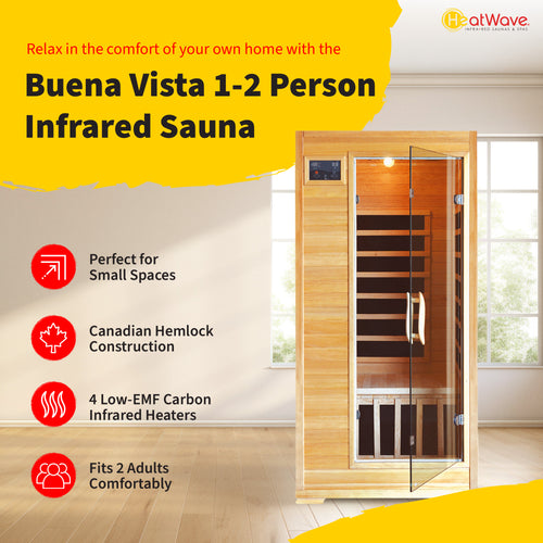 HeatWave Brand, Buena Vista 1-2 Person Hemlock Infrared Sauna with 4 Carbon Heaters