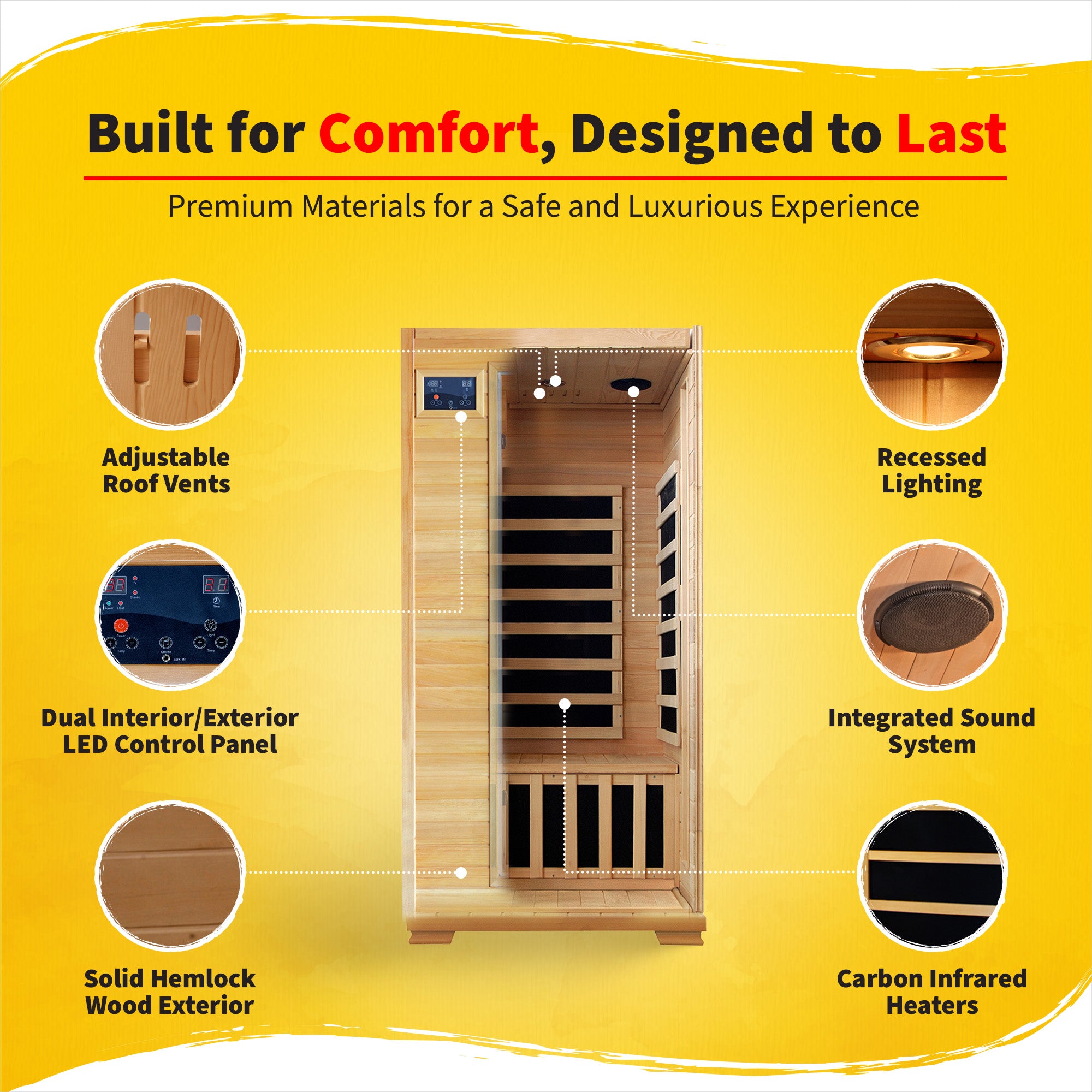 HeatWave Brand, Buena Vista 1-2 Person Hemlock Infrared Sauna with 4 Carbon Heaters