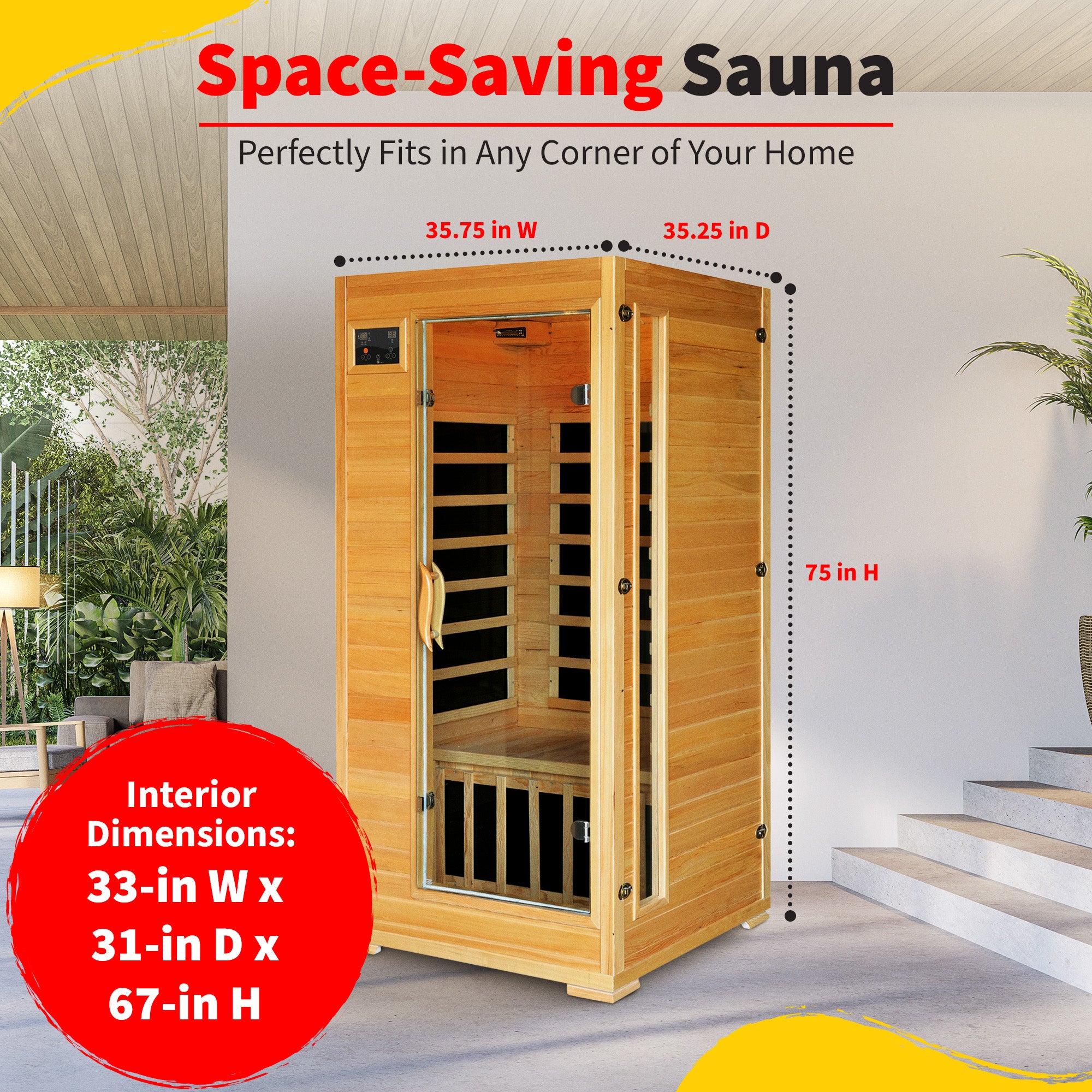 HeatWave Brand, Buena Vista 1-2 Person Hemlock Infrared Sauna with 4 Carbon Heaters