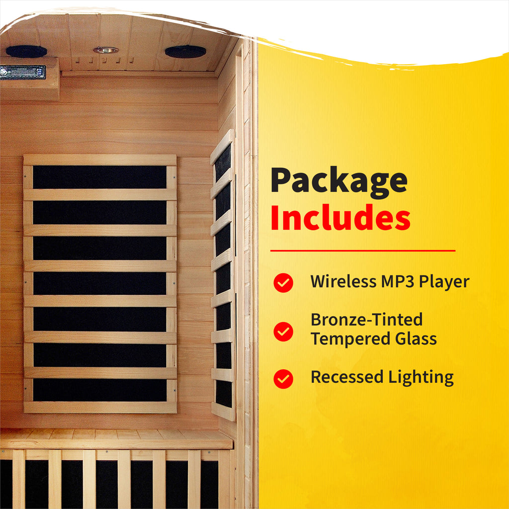 HeatWave Brand, Buena Vista 1-2 Person Hemlock Infrared Sauna with 4 Carbon Heaters
