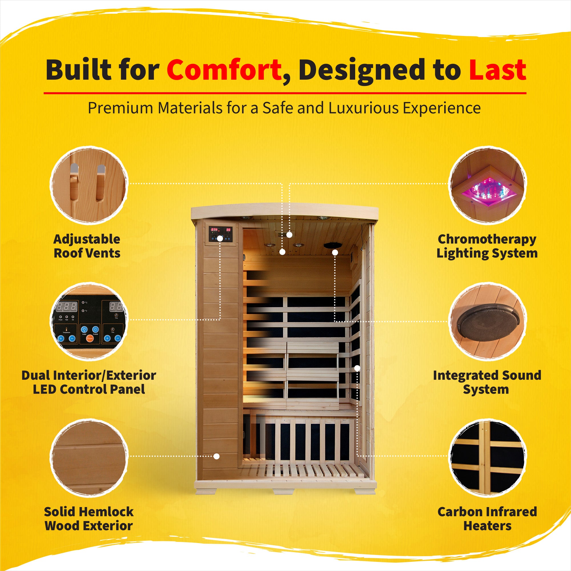 HeatWave Brand, Coronado 2-Person Hemlock Deluxe Infrared Sauna with 6 Carbon Heaters