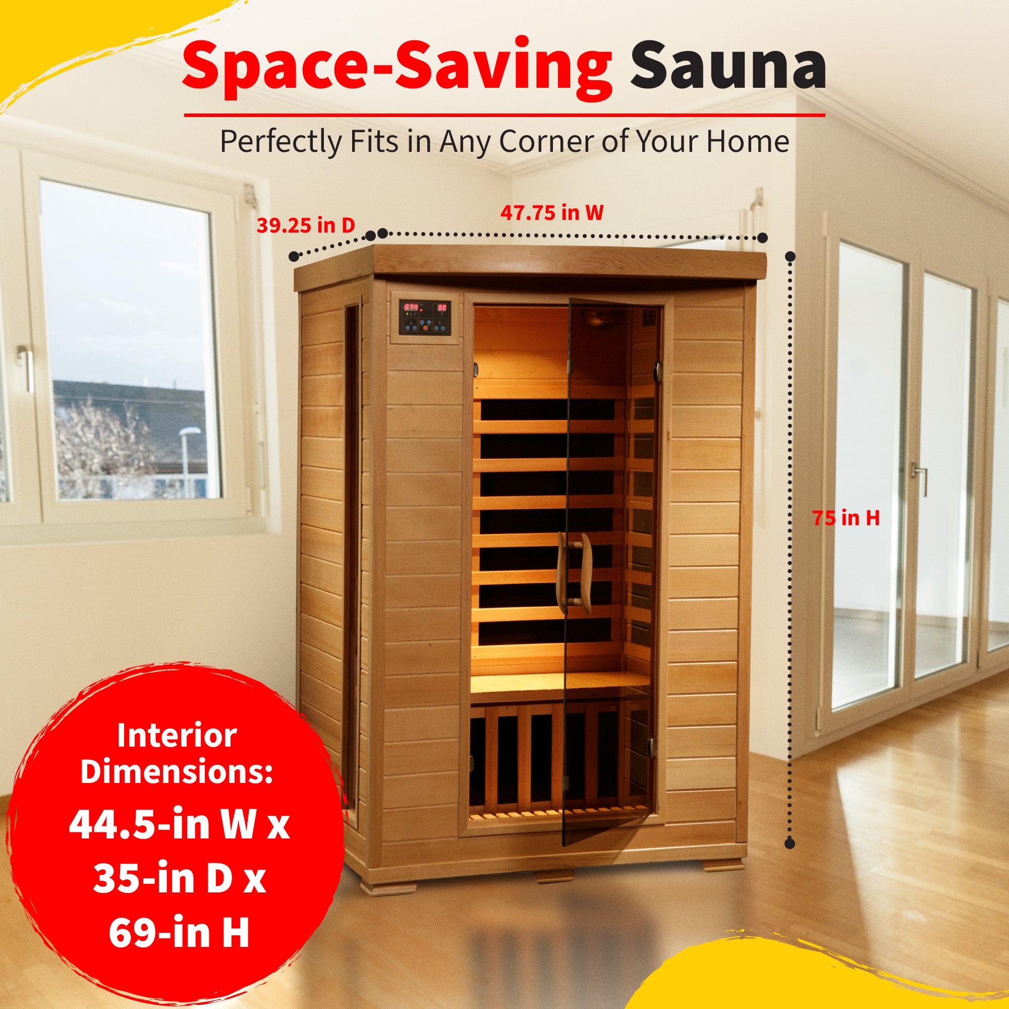 HeatWave Brand, Coronado 2-Person Hemlock Deluxe Infrared Sauna with 6 Carbon Heaters