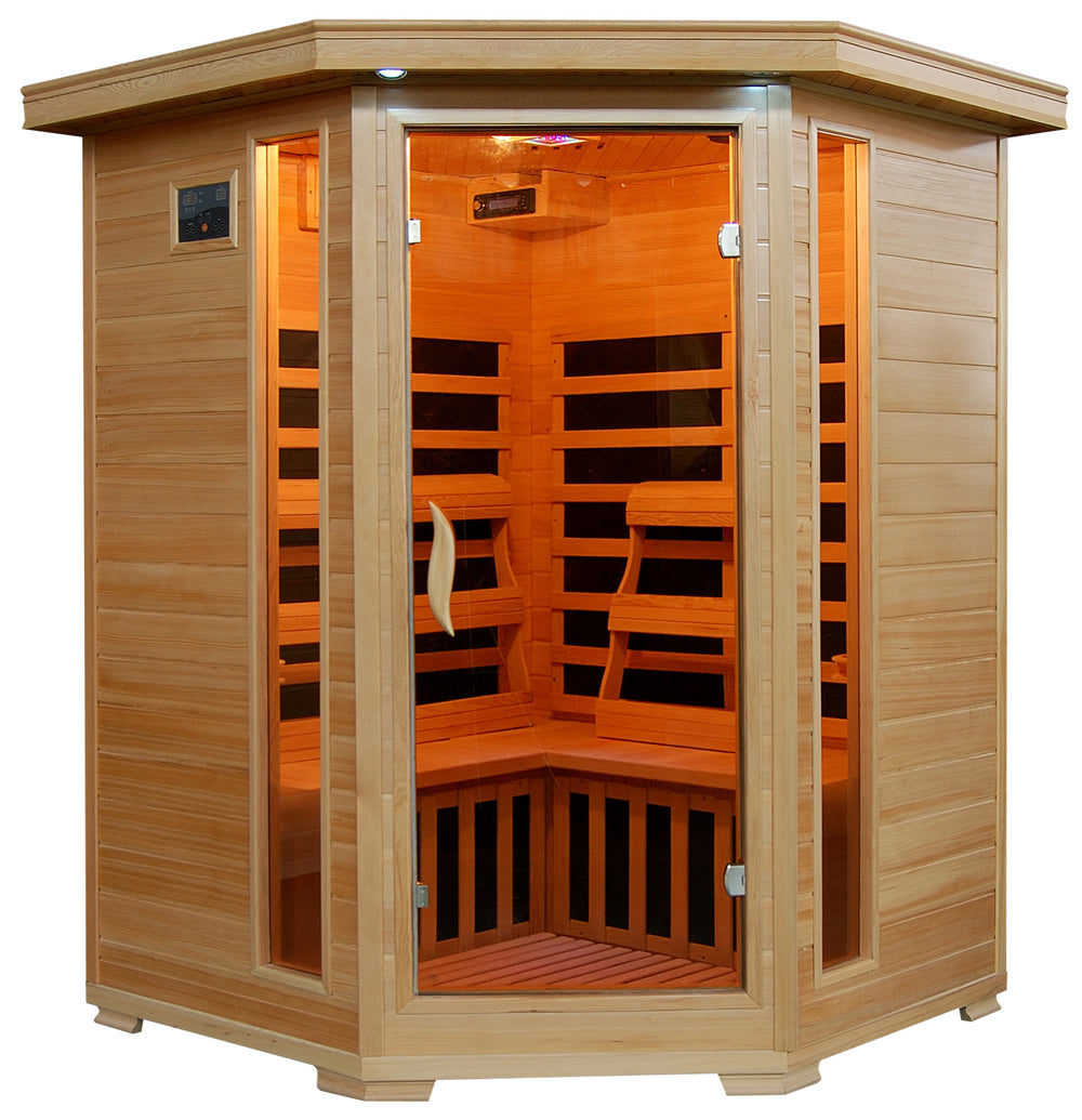 HeatWave Brand, Santa Fe 3-Person Hemlock Corner Infrared Sauna with 7 Carbon Heaters