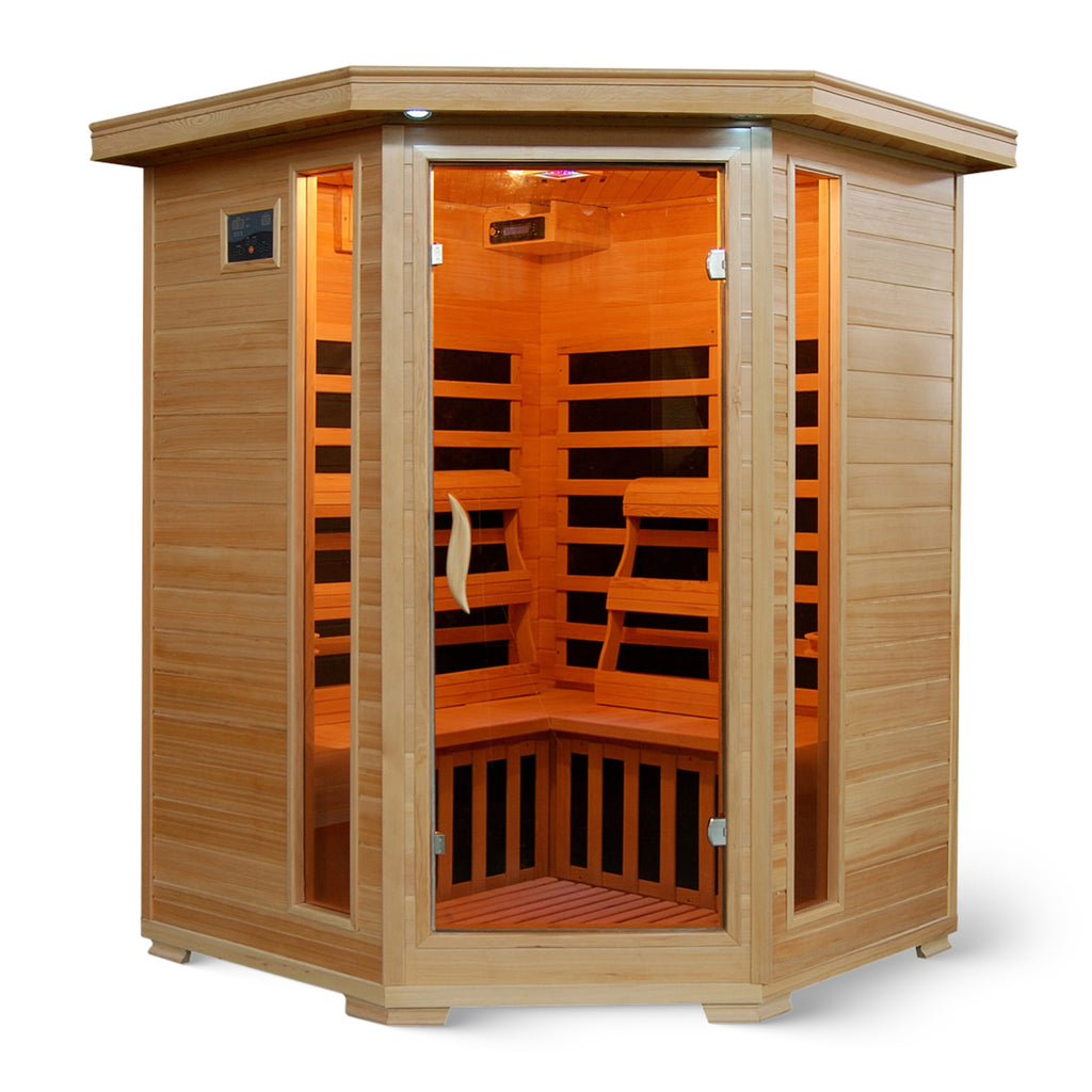 HeatWave Brand, Santa Fe 3-Person Hemlock Corner Infrared Sauna with 7 Carbon Heaters