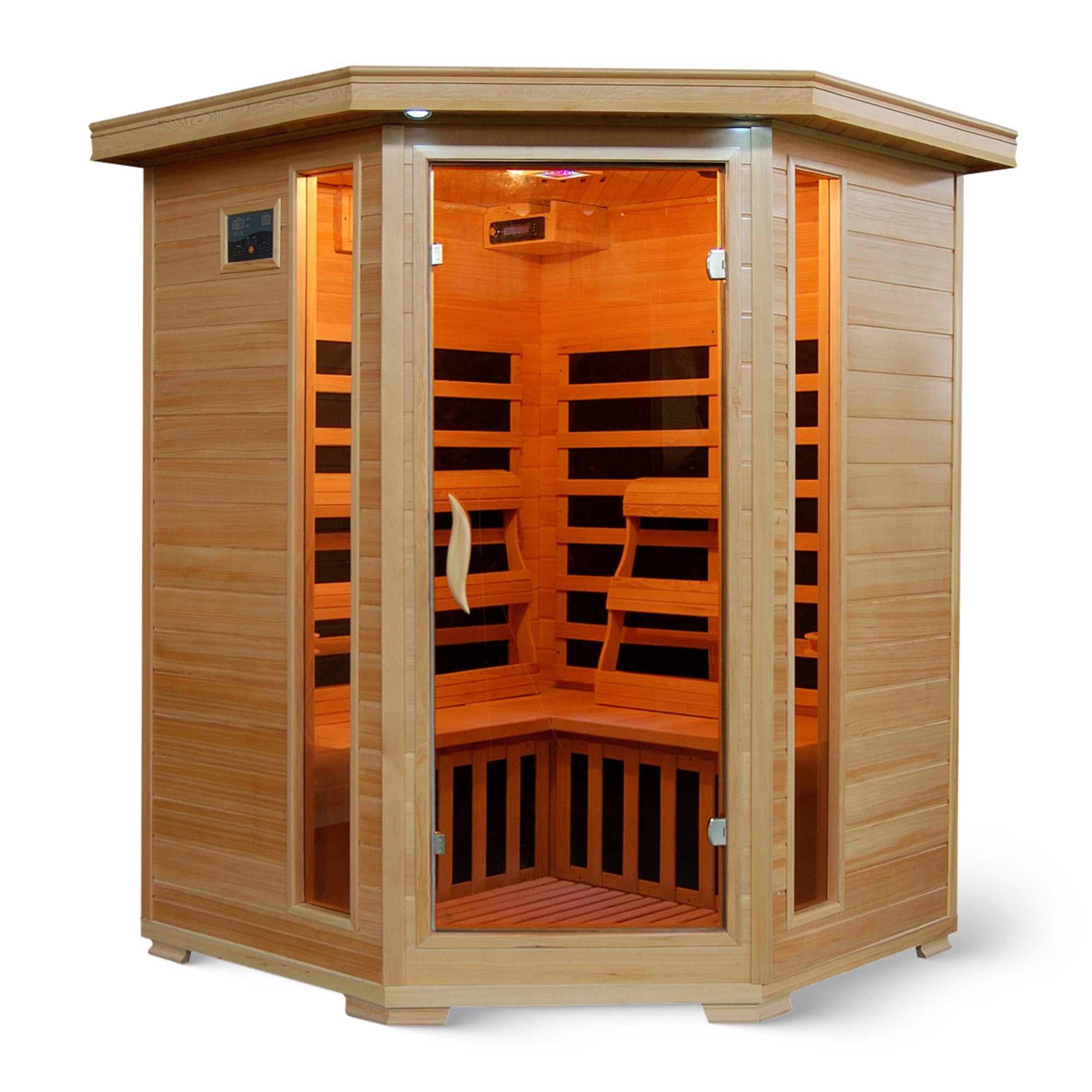 HeatWave Brand, Santa Fe 3-Person Hemlock Corner Infrared Sauna with 7 Carbon Heaters