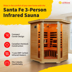 HeatWave Brand, Santa Fe 3-Person Hemlock Corner Infrared Sauna with 7 Carbon Heaters