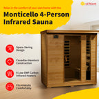 HeatWave Brand, Monticello 4-Person Hemlock Infrared Sauna with 9 Carbon Heaters
