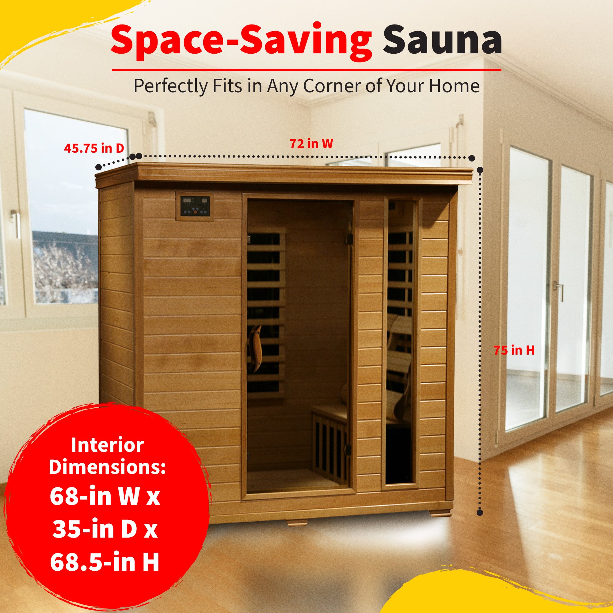 HeatWave Brand, Monticello 4-Person Hemlock Infrared Sauna with 9 Carbon Heaters