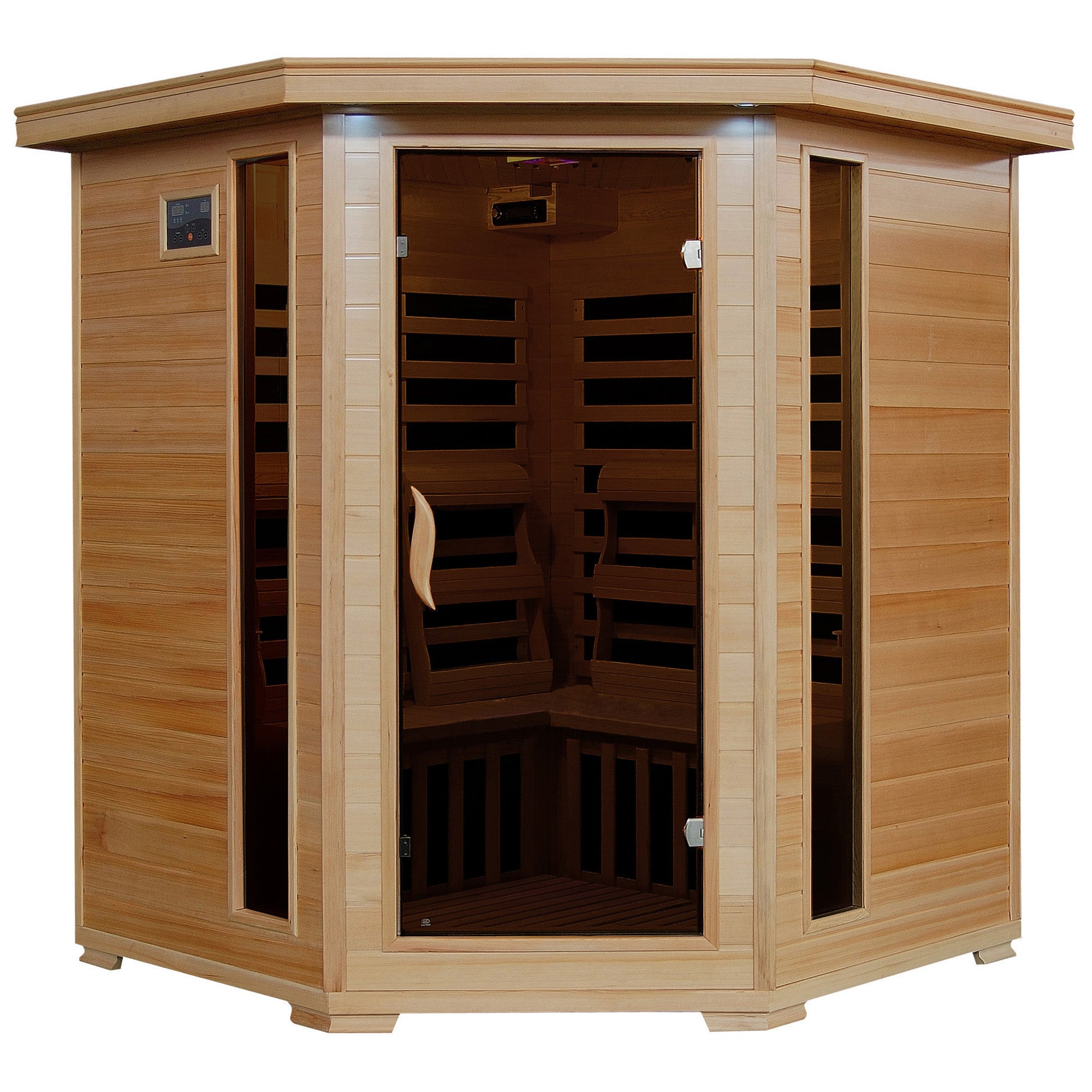 Tucson 4-Person Hemlock Corner Infrared Sauna with 10 Carbon Heaters - by Heat Wave