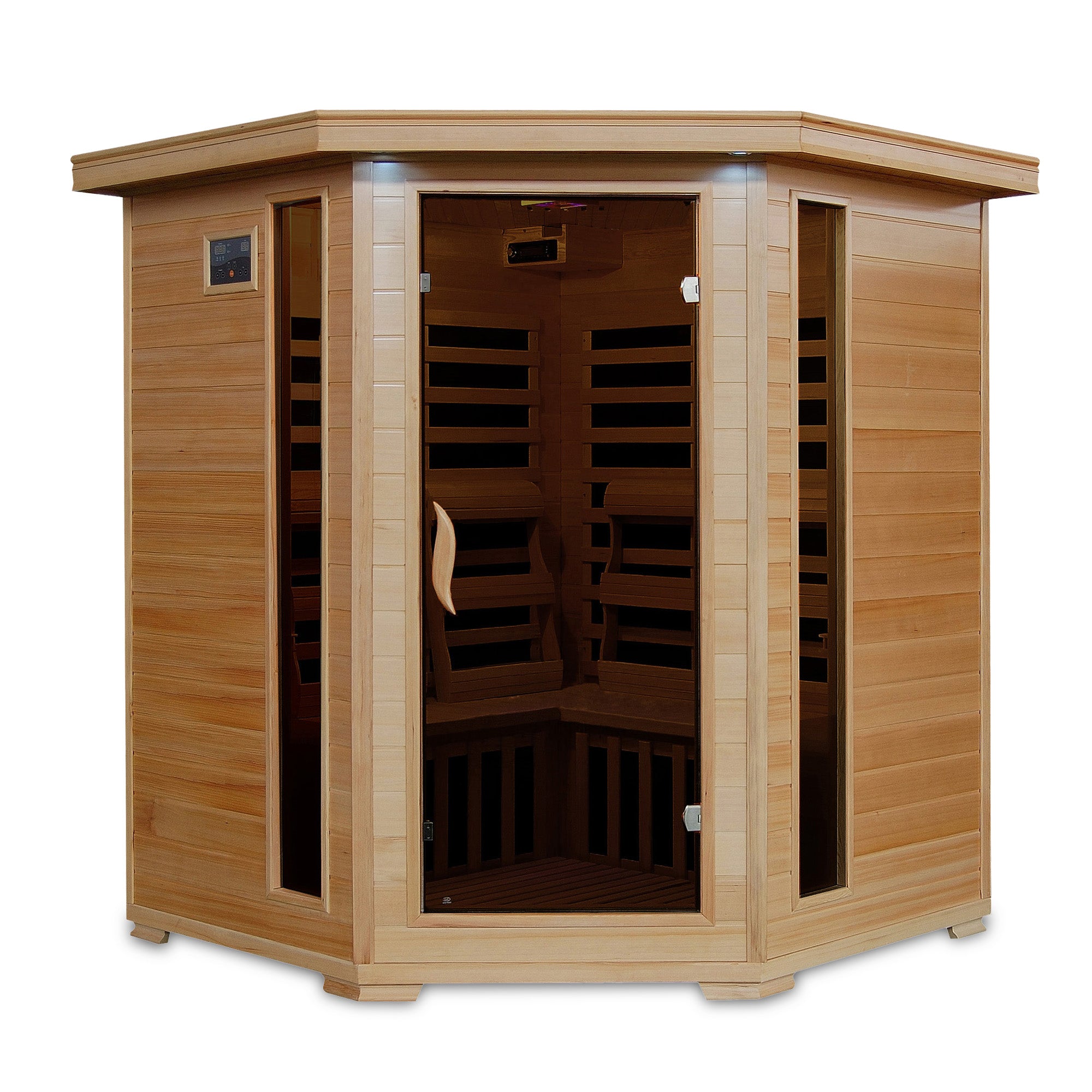 Tucson 4-Person Hemlock Corner Infrared Sauna with 10 Carbon Heaters - by Heat Wave
