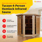 Tucson 4-Person Hemlock Corner Infrared Sauna with 10 Carbon Heaters - by Heat Wave