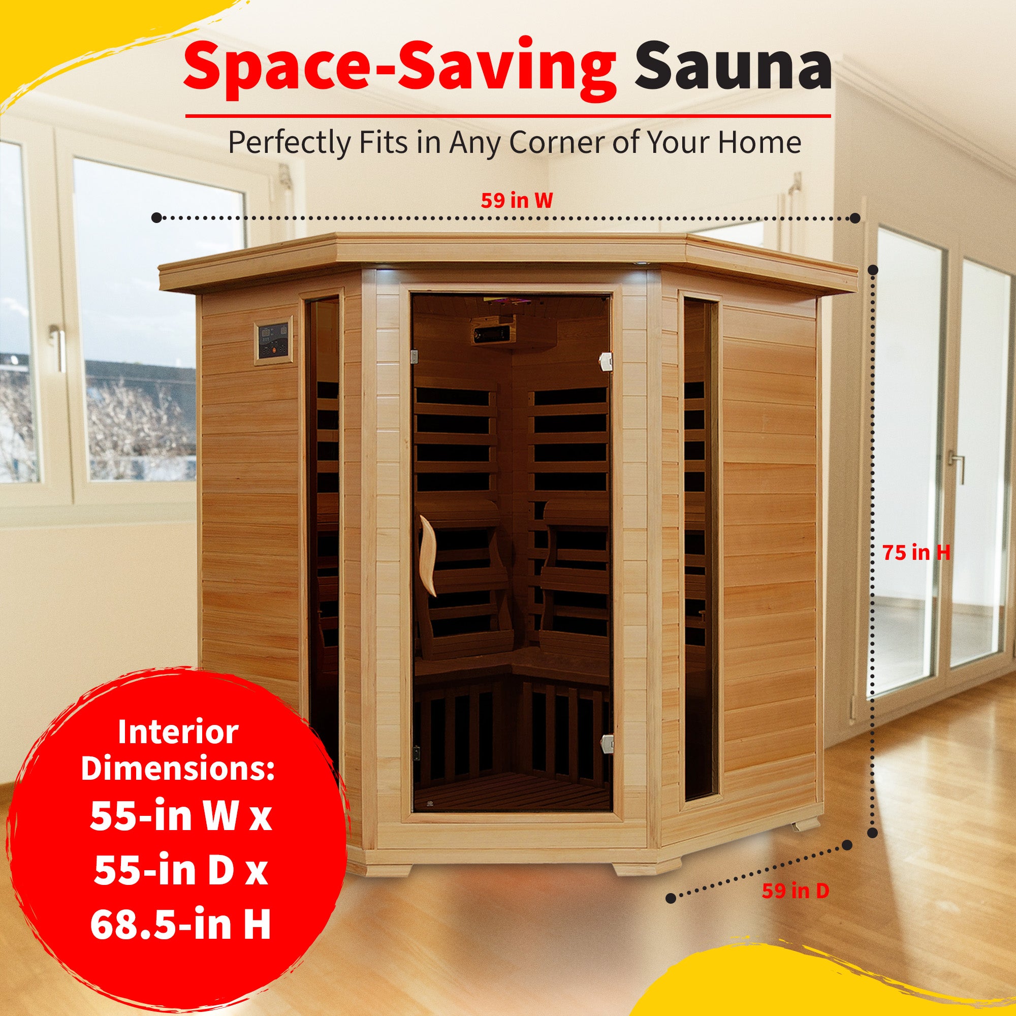 Tucson 4-Person Hemlock Corner Infrared Sauna with 10 Carbon Heaters - by Heat Wave