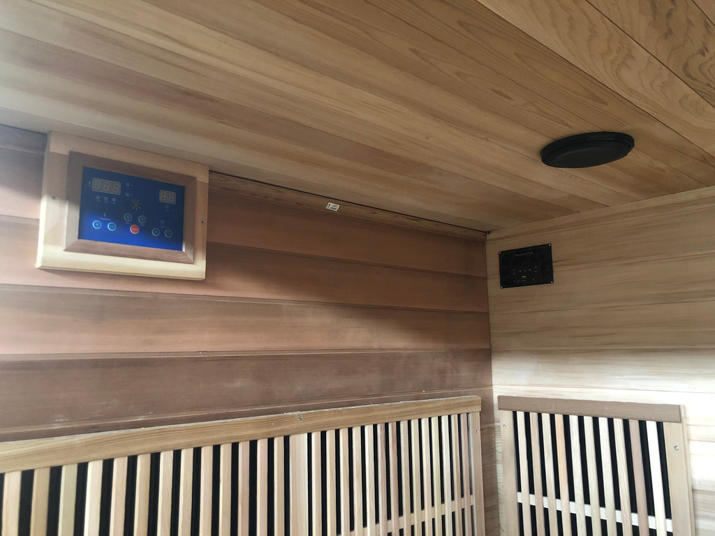 SunRay Sauna brand, Roslyn 4-Person, Bluetooth Compatible FAR Infrared Sauna in Canadian Red Cedar