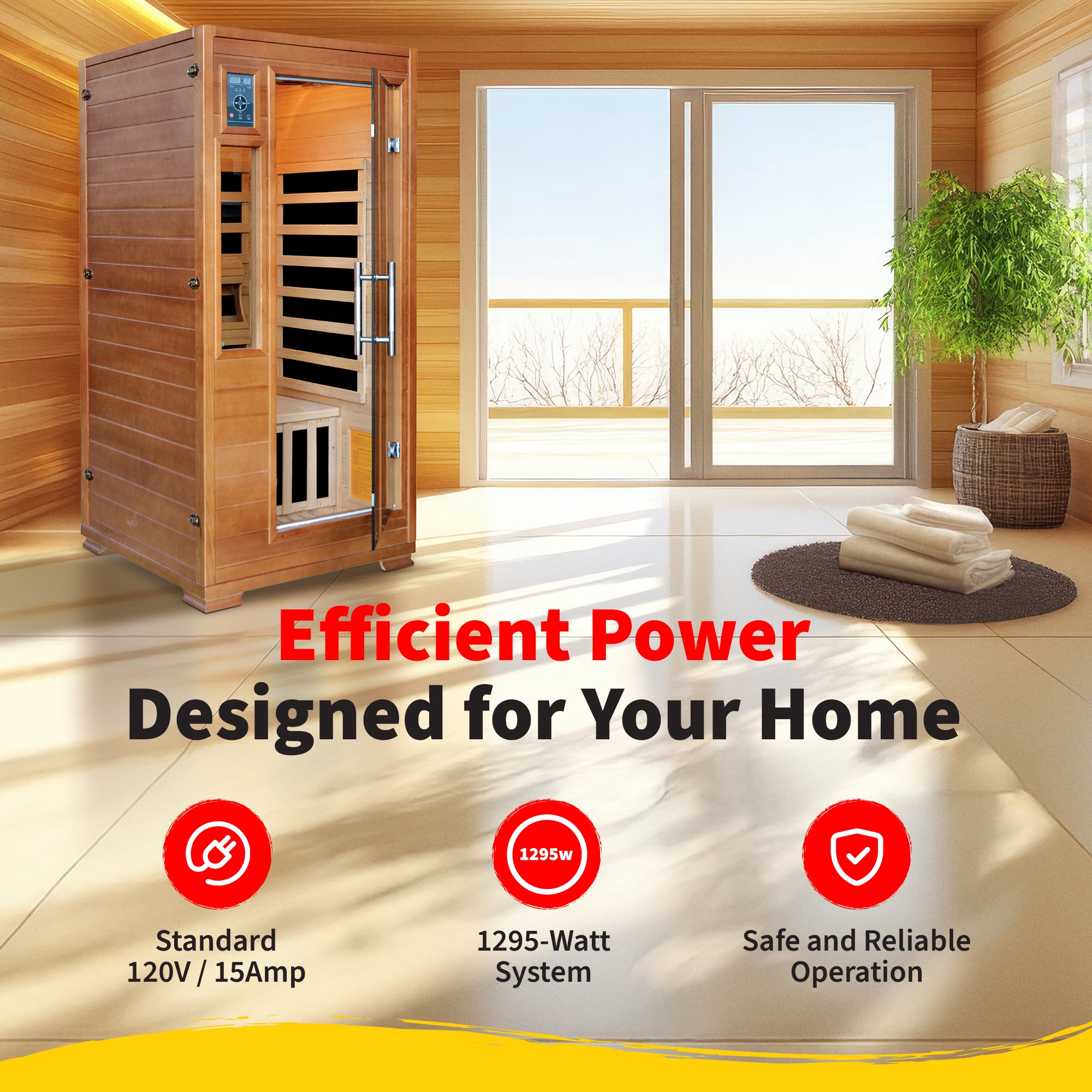 HeatWave Brand, MAJESTIC 1-2 PERSON Hemlock Premium Infrared Sauna with 5 Carbon Heaters