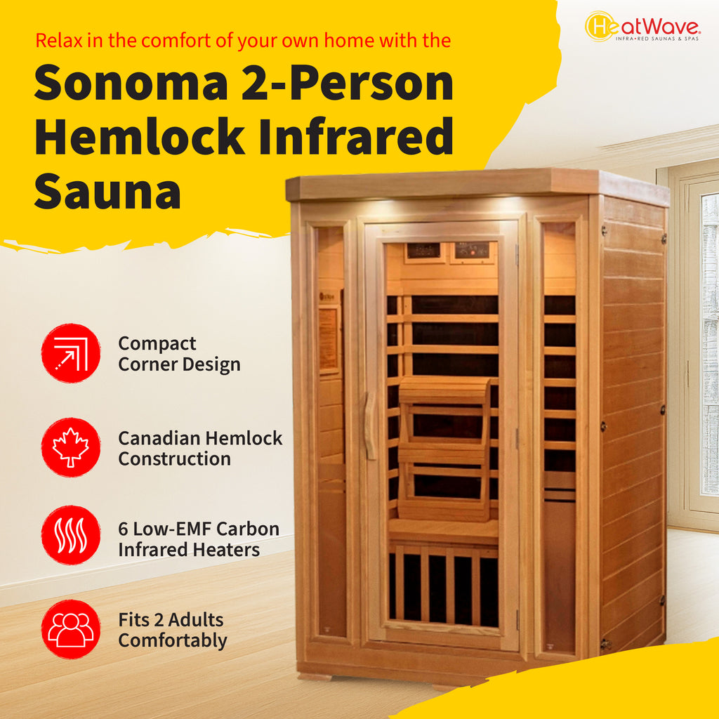 HeatWave Brand,  Sonoma 2-Person Hemlock Premium Infrared Sauna with 6 Carbon Heaters