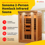 HeatWave Brand,  Sonoma 2-Person Hemlock Premium Infrared Sauna with 6 Carbon Heaters