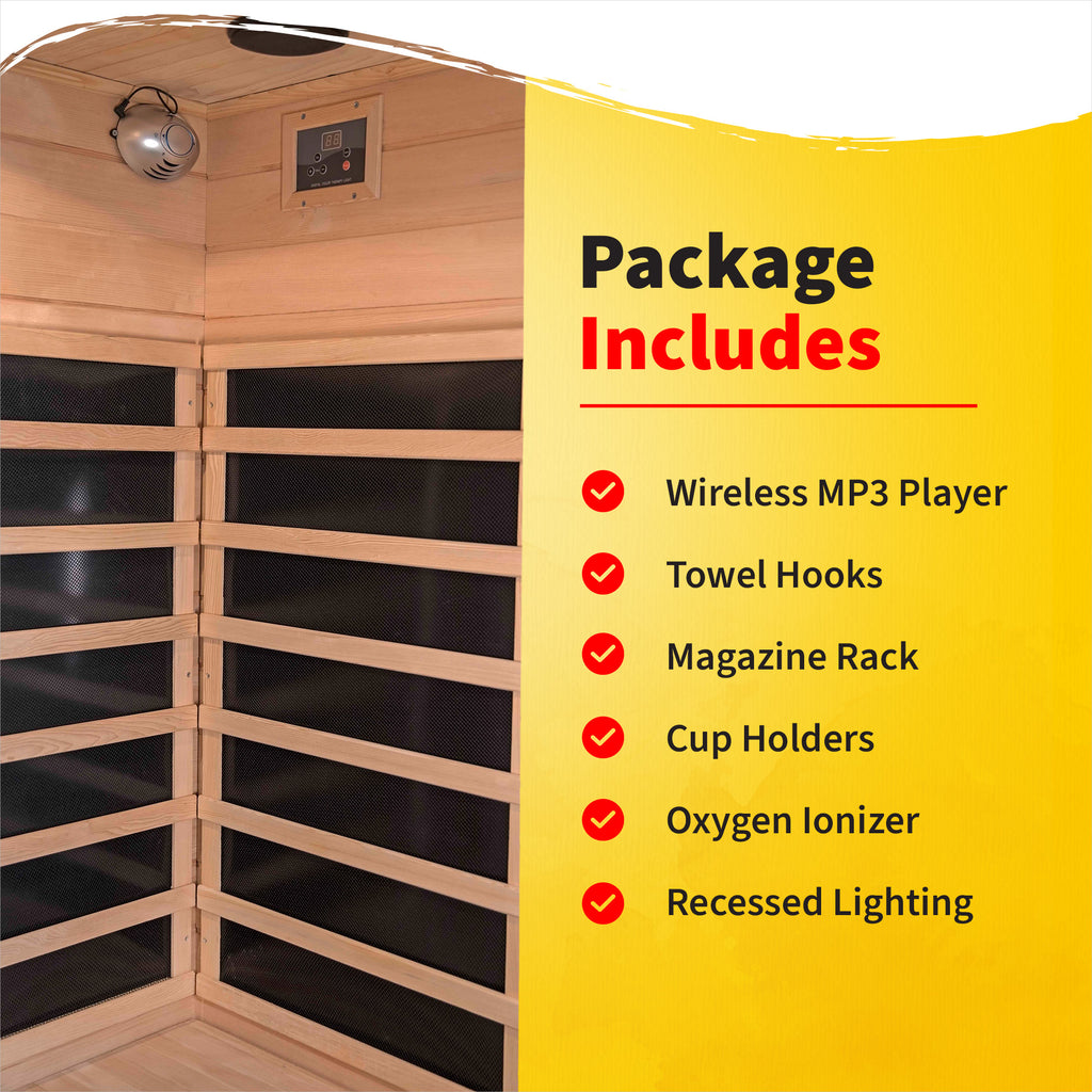 HeatWave Brand,  Sonoma 2-Person Hemlock Premium Infrared Sauna with 6 Carbon Heaters