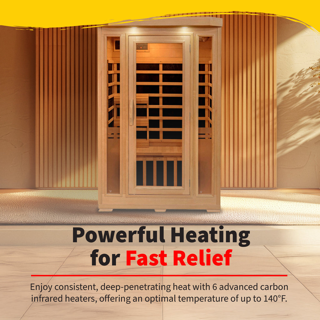 HeatWave Brand,  Sonoma 2-Person Hemlock Premium Infrared Sauna with 6 Carbon Heaters
