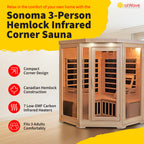 HeatWave Brand, Sonoma 3-Person Hemlock Infrared Corner Sauna with 7 Carbon Heaters