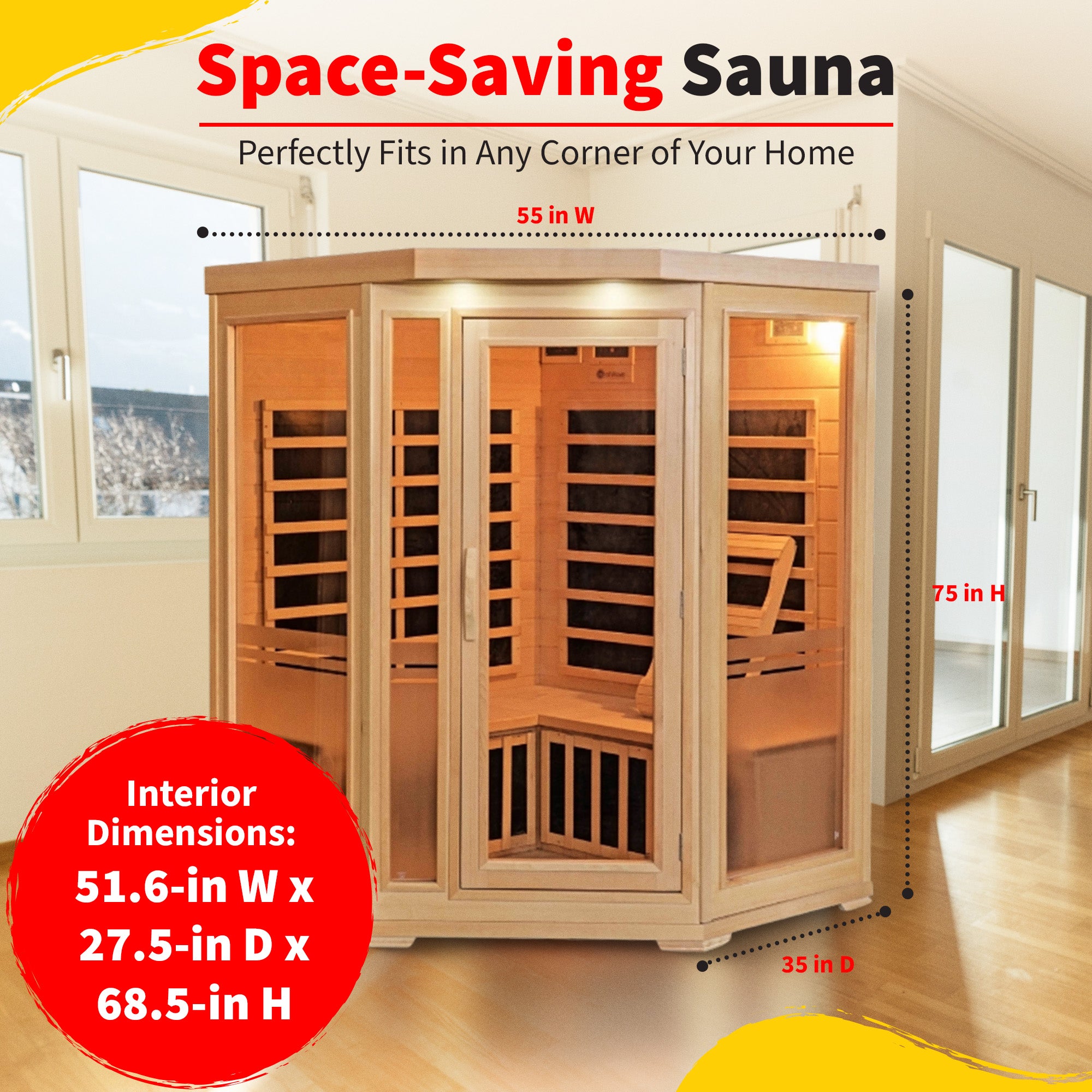 HeatWave Brand, Sonoma 3-Person Hemlock Infrared Corner Sauna with 7 Carbon Heaters