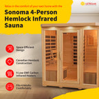 HeatWave Brand, Sonoma 4-Person Hemlock Infrared Sauna with 9 Carbon Heaters