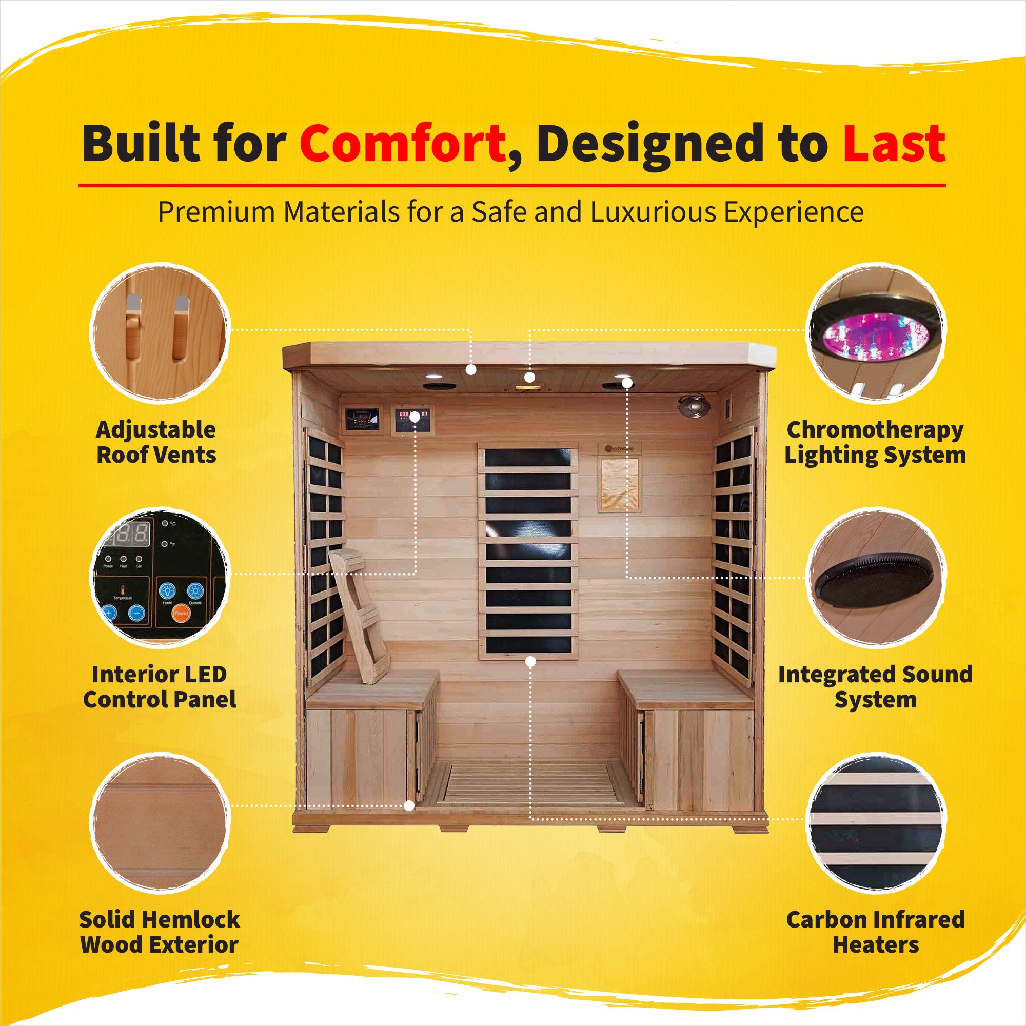 HeatWave Brand, Sonoma 4-Person Hemlock Infrared Sauna with 9 Carbon Heaters