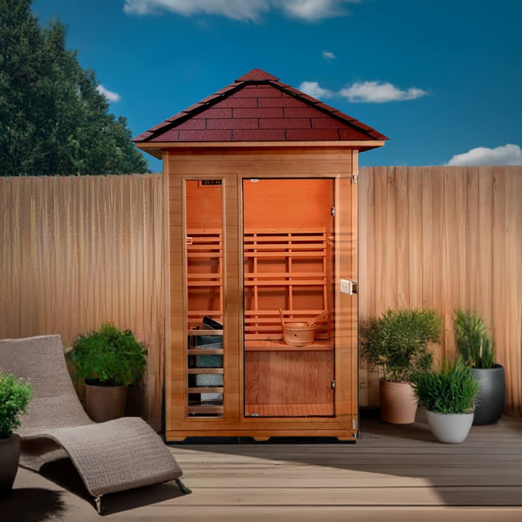 SunRay Saunas brand, Bristow 2-Person Outdoor Wet/Dry Traditional Sauna with Harvia Heater